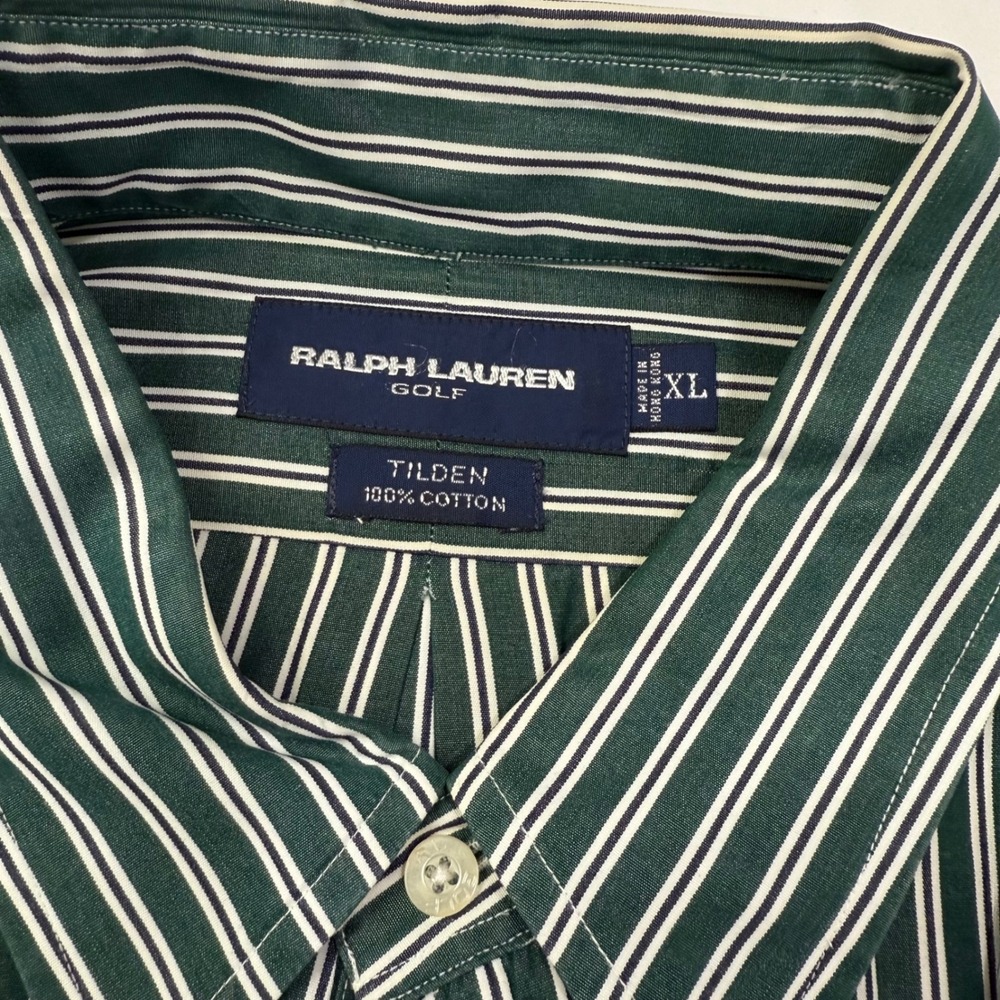 Ralph Lauren Golf Tilden Button Down Shirt Mens XL Green White Stripe 100 Cotton - Picture 2 of 12